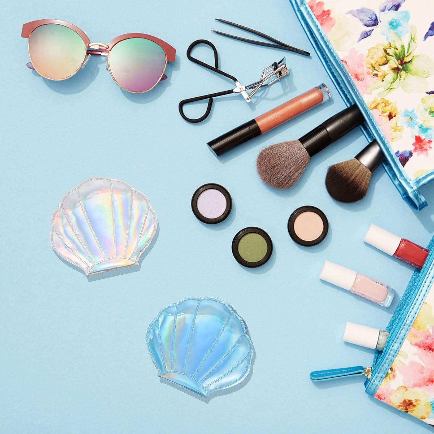 

2pcs Mini Folding Compact Mirror Foldable Pocket Mirror Ocean Sea Shells Shaped Travel Makeup Mirror Personal Mirror for Purse Handbag