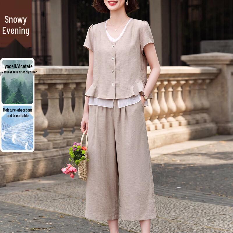 XUEXI Women s Tencel Lyocell Short-Sleeve Summer Set
