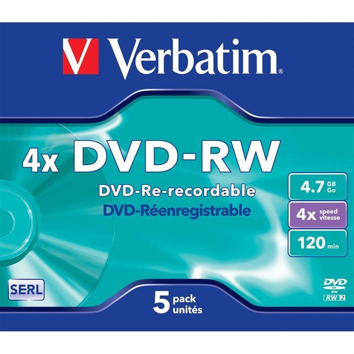 DVD-RW VERBATIM - Pakke med 5 - 4x - 4,7 GB - Krystallboks