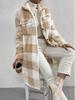 Autumn and Winter Buttoned Lapel Plush Plaid Skirt Loose Temperament Commuting Long Coat Women