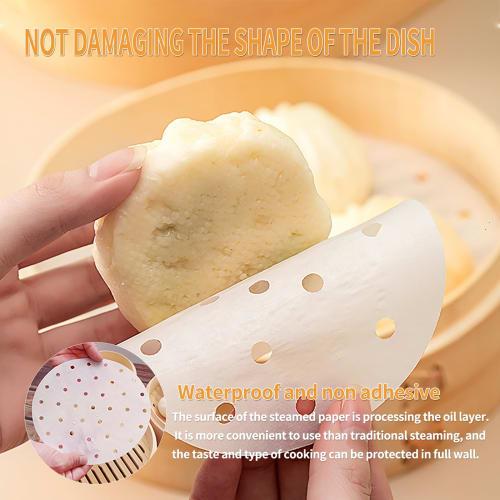 Charming Decoration: 120 Disposable Steaming Paper Sheets, Round, Perforated, for Chinese Steamers, Steamer Sheets, Steamer Paper, Cooking Paper (27cm