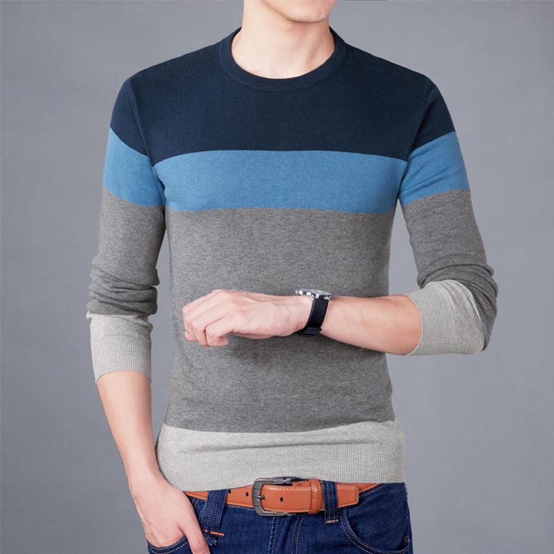 

FiveFive свитер мужской с круглым вырезом в полоску облегающий трикотаж с длинными рукавами свитер пуловер мужской тонкий повседневный вязаный свитер пуловеры мужской XXXL светло-синий