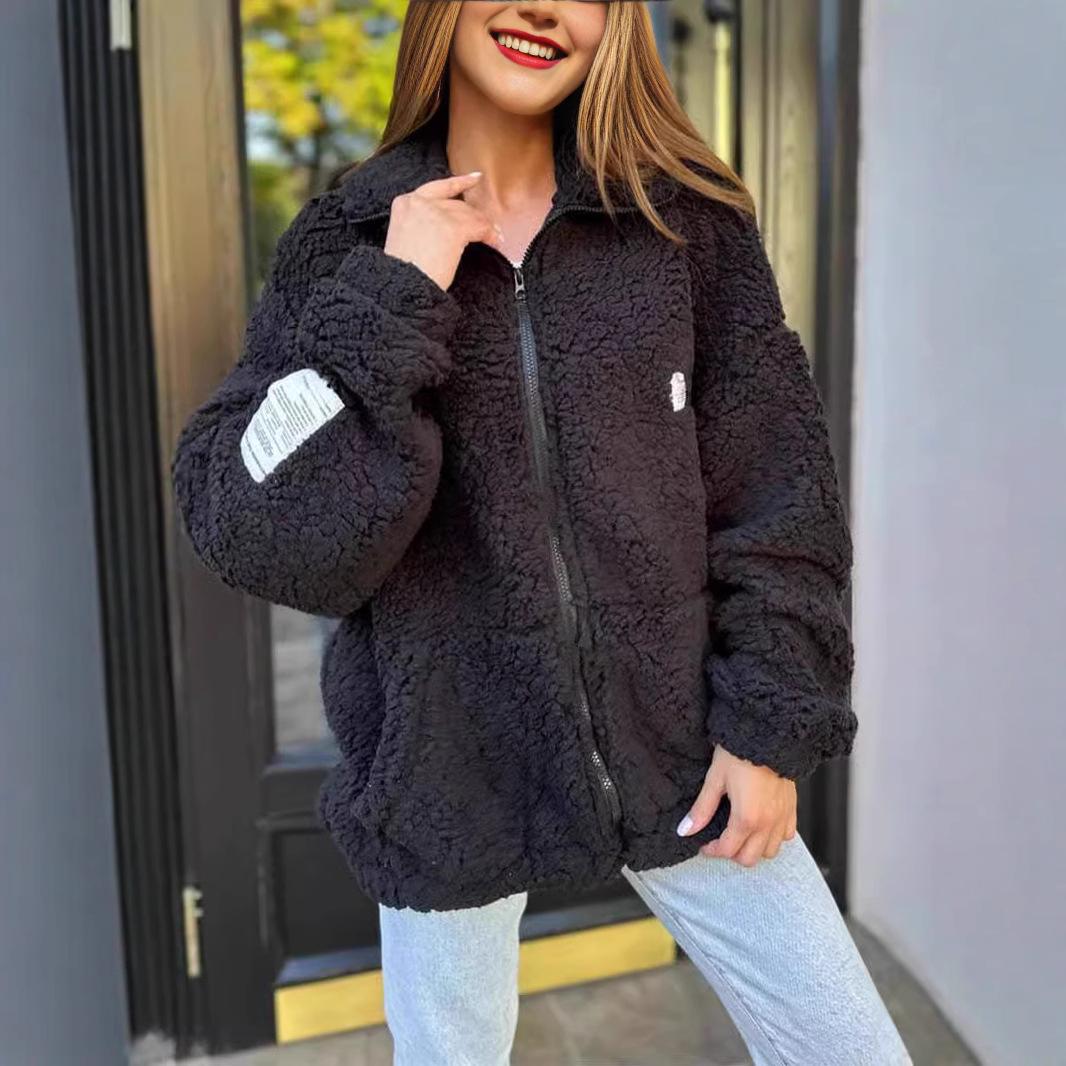 

Женская куртка из мягкого флиса со стойкой, застежкой-молнией спереди, доступна в белом, розовом, сером и черном цветах XXXL чёрный