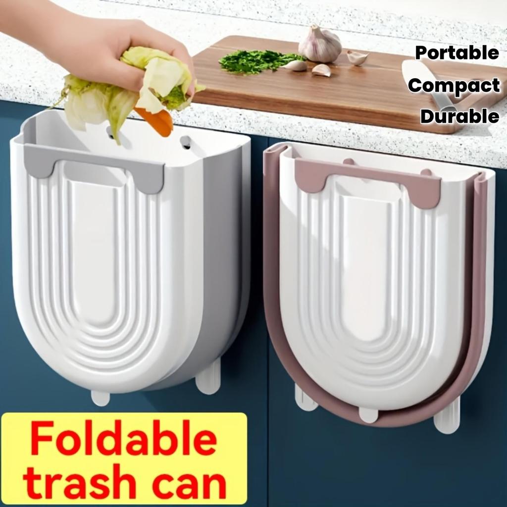 1pc Foldable Trash Can Space-Saving Modern Minimalist Rectangular Design, Durable Plastic Portable Countertop Bin for Kitchen & Bathroom