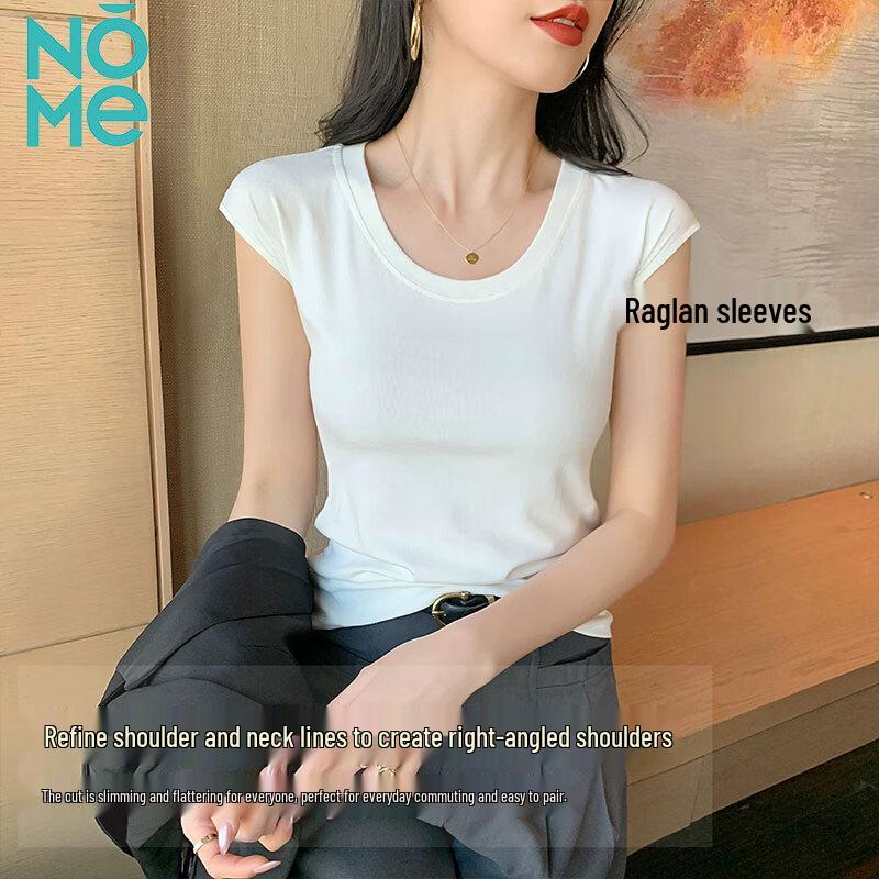 NOMe Women s Flutter Sleeve U-Neck Slim Fit T-Shirt S