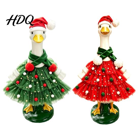 Holiday Porch Goose Clothes Christmas Outfit Santa Dress with Plush Scarf And Festive Gosling Statue Hat Apparel Winter Costume for Outdoor