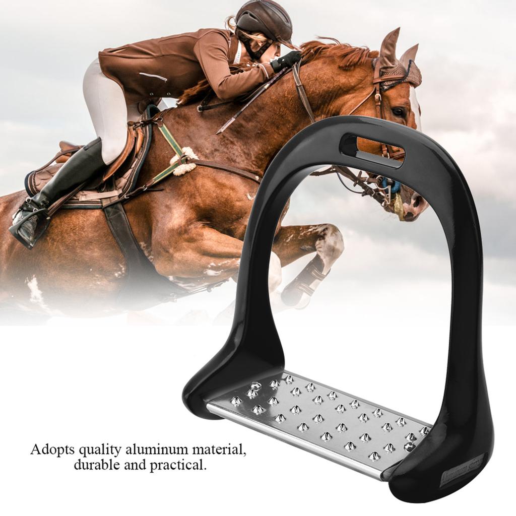 Horse Riding Stirrup Stainless Steel NonSlip Pad Equestrian Aluminum Saddle With Painting Black