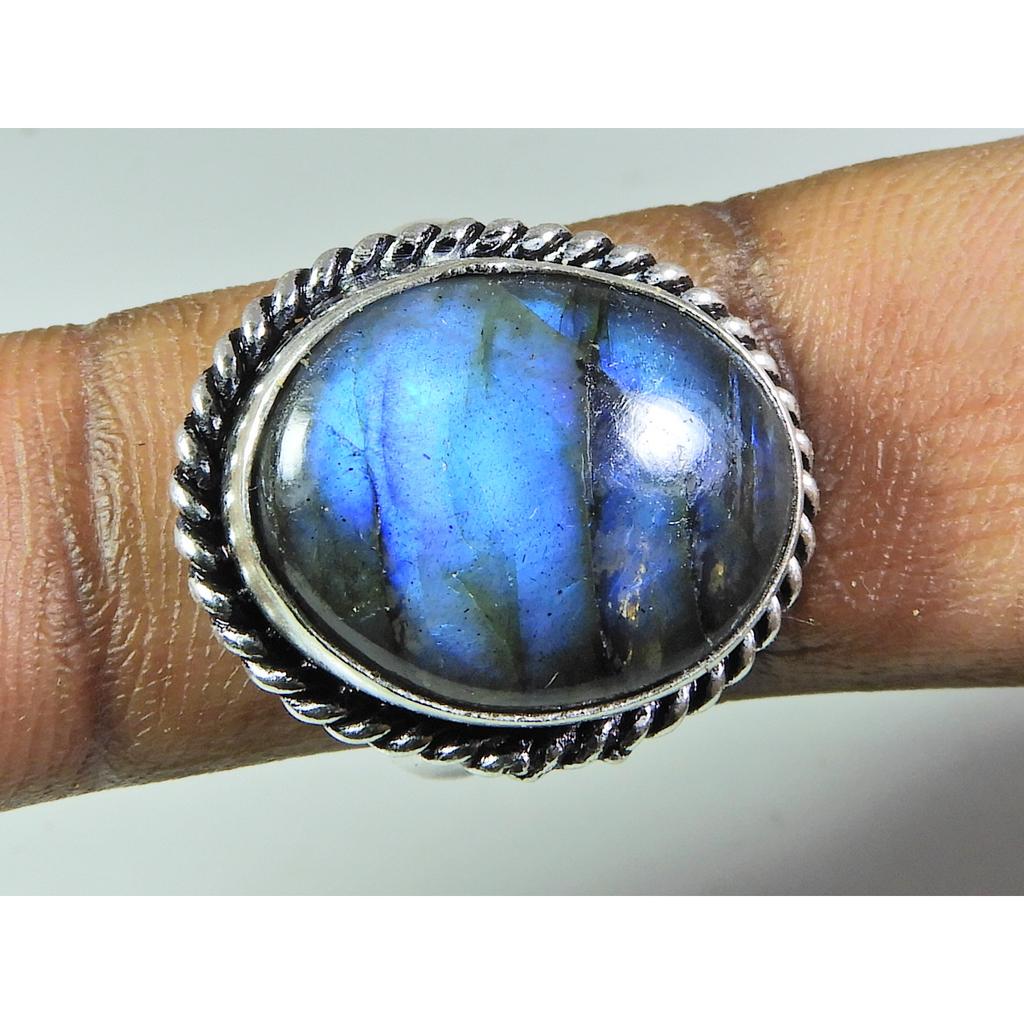 Natural Blue Labradorite Gemstone 925 Solid Sterling Silver Ring Size US-8 PG-254