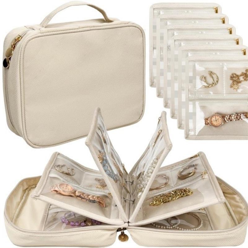 Transparent PVC Zipper Jewelry Travel Organizer with Velvet Interior Multi-Layer Folding Design for Necklaces Earrings Rings
