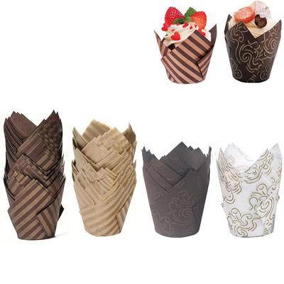 50 Stück Tulpenförmige Cupcake-Förmchen Backförmchen Tulpen Muffin Cupcake Papierförmchen Ölfest Kuchenverpackung Backgeschirr Gebäckwerkzeuge