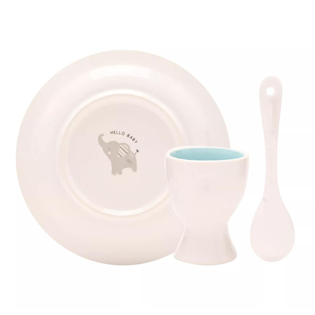 Hello Baby 3 Piece Bowl, Egg Cup & Spoon Set - Blue