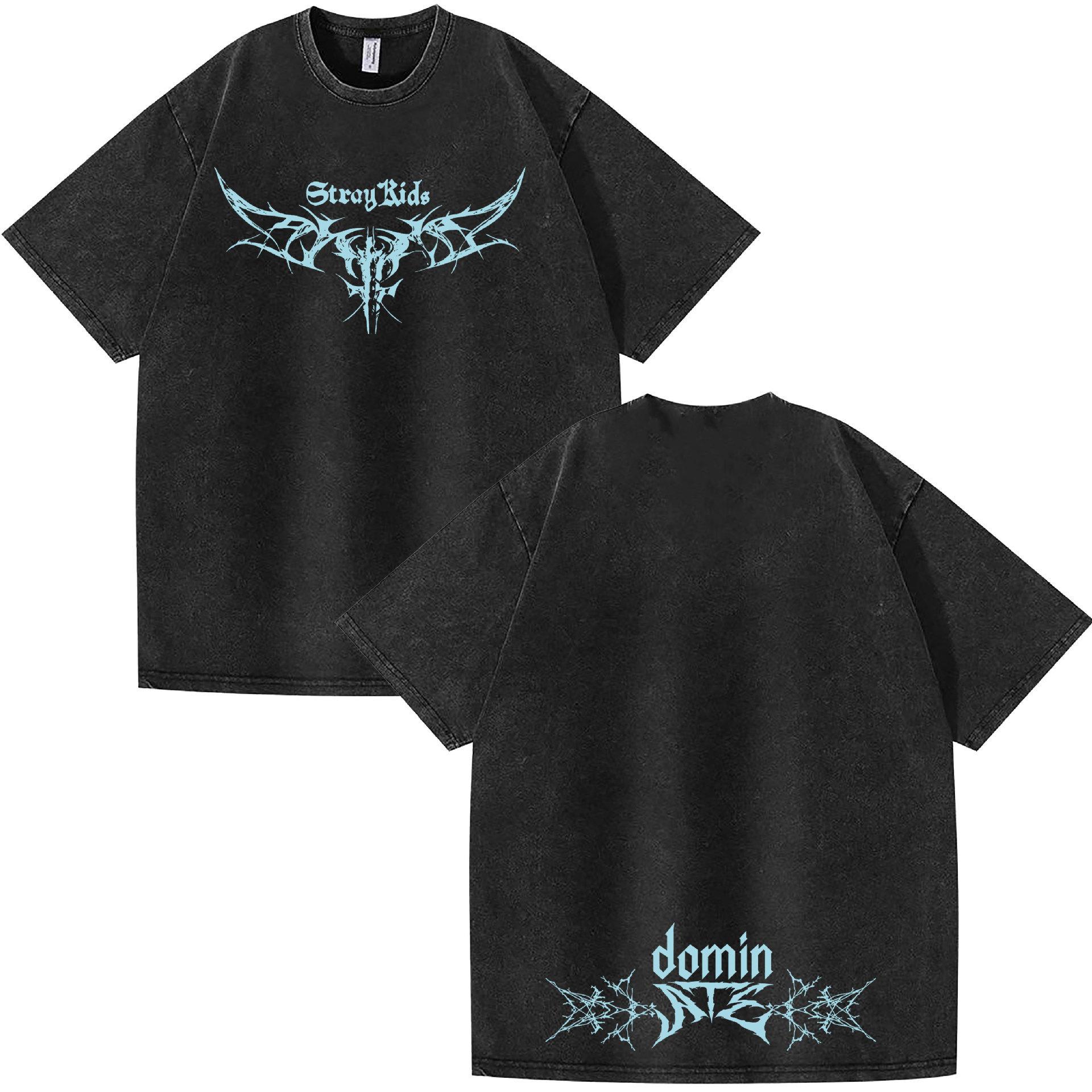 Washed Stray Kids Combination Peripheral Printing Summer Short-Sleeved T-Shirt Pure Cotton Loose S