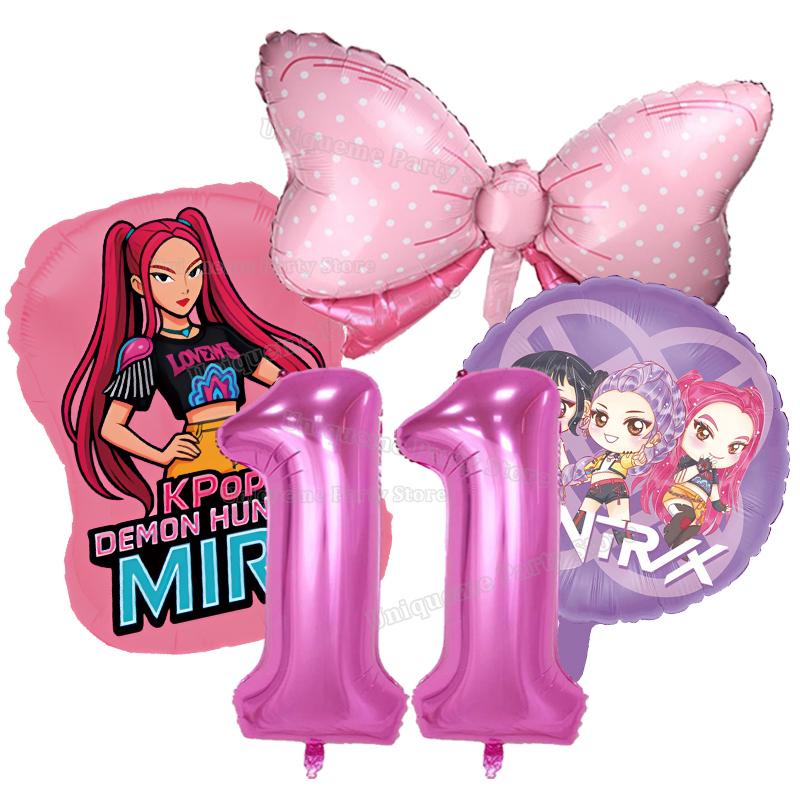 Kpop Demon Hunters Birthday Balloons Decoration Zoey Rumi Mira Girl Party Number Set Favor Home Decor Kids Gift Round Sensory Compression Bouncy