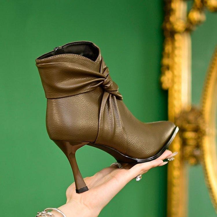 

Pleated pile boots pointed short boots new autumn and winter boots niche boots thin boots stiletto high heels 40