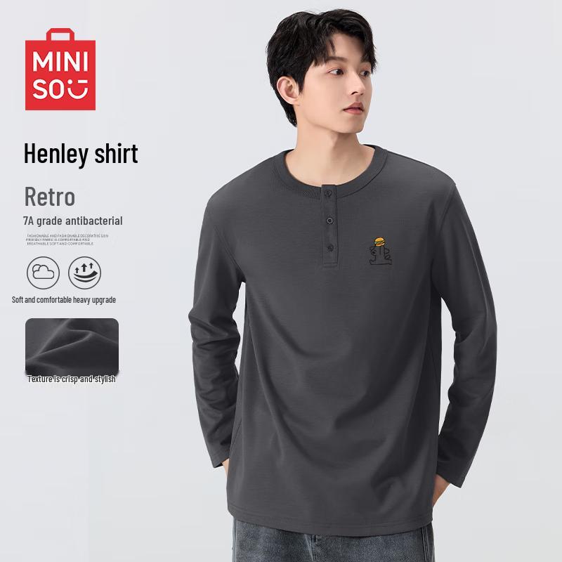 MINISO Men s Henley Long-Sleeve Antibacterial T-Shirt 2XL