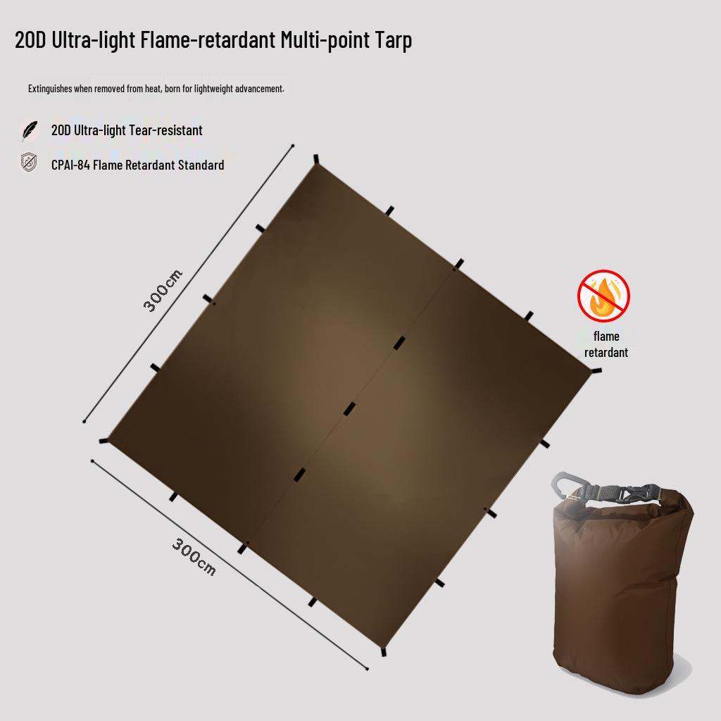 Ultra-Light 20D Nylon Camping Tarp: Multi-Point, Portable, Square Shelter for Hiking Brown Tarp + Outer Bag