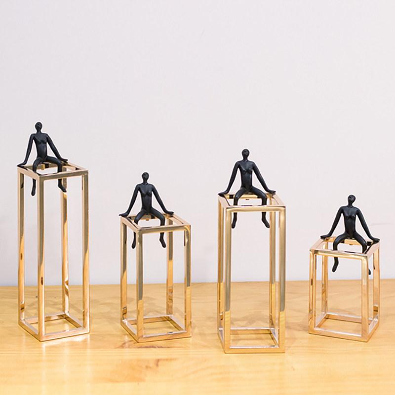 Metal Frame Black Figure Sculpture Meditator Ornaments Modern Luxury Books Creative Home Decoration Ornaments Statue Gifts