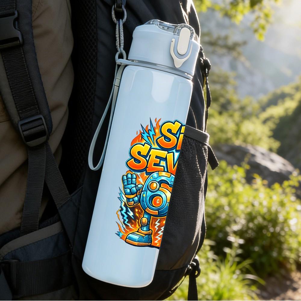 1PC Six Seven Graffiti Letter Art Print 750ml Color Plastic Sports Water Bottle Leakproof Flip Straw Lid Suitable for Sports Office Home Use