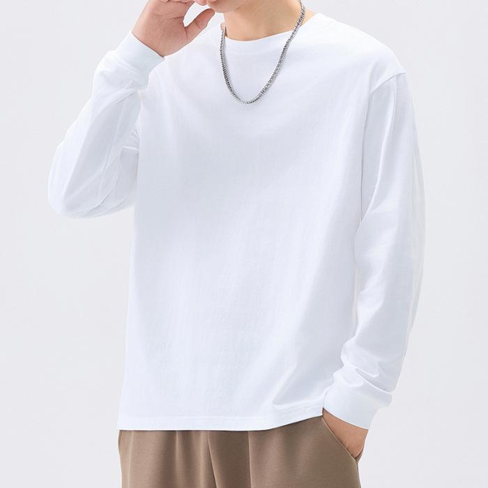 Cotton Long-sleeved T-shirt for Men In Spring and Autumn Latest Pure Cotton Round Neck T-shirt for Men with Screw Bottoming Top