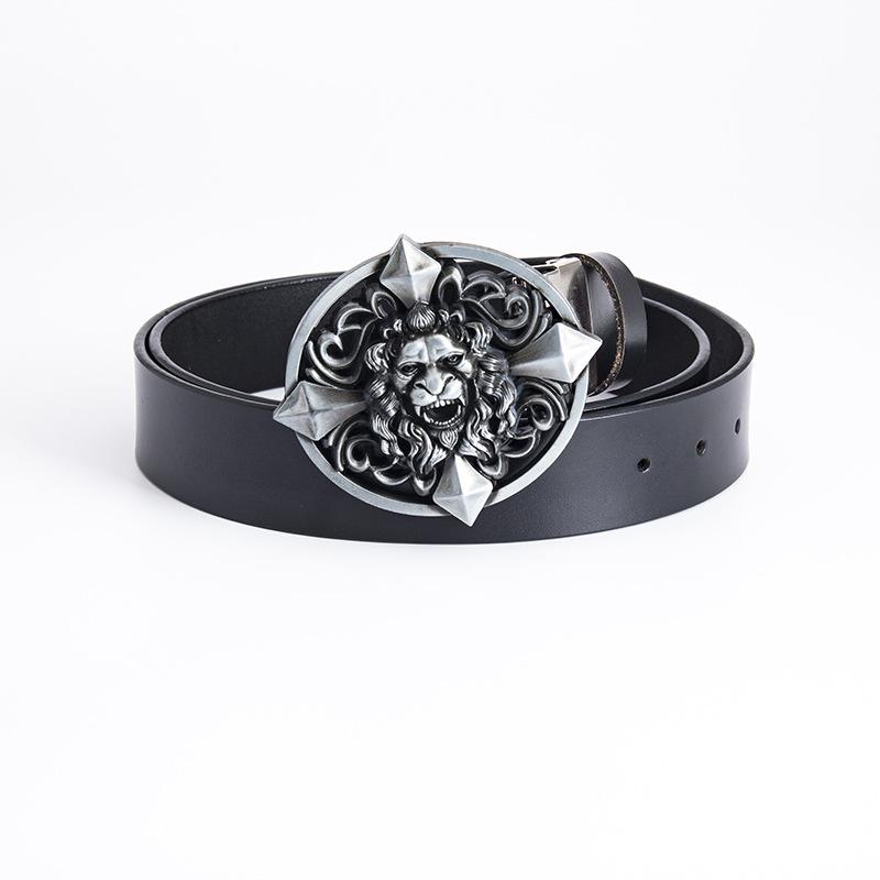

Мужской ремень с головой льва, индивидуальный модный повседневный ремень из натуральной коровьей кожи 100cm
