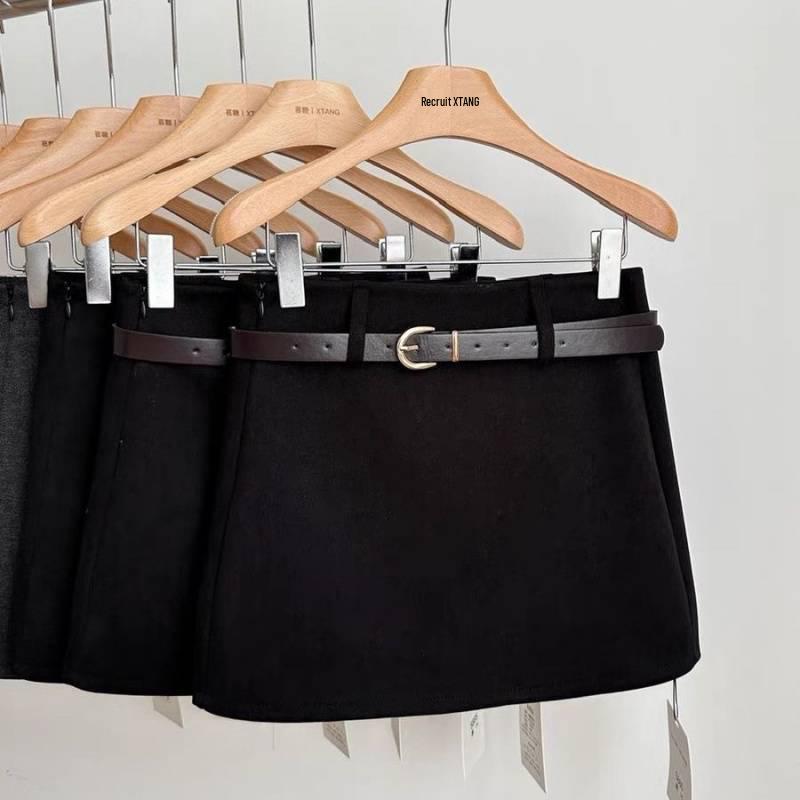 

Women s Gray Wool Blend High-Waisted A-Line Midi Skirt - Slimming Fit for Autumn/Winter 2025 Small чёрный