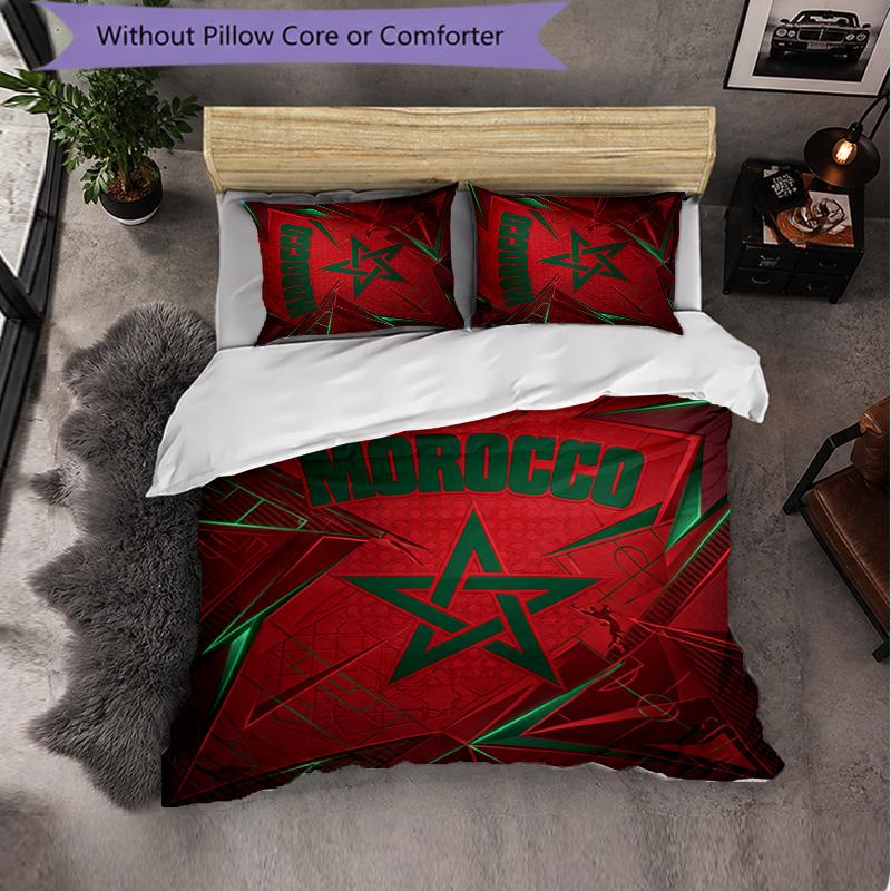 Morocco Football Pattern 3 Pieces Bedding Set Soft Microfiber Duvet Cover with Pillow Cases for Bedroom