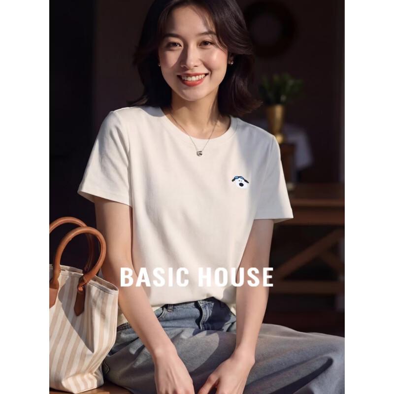 Basic House Women s Embroidered Dog Short Sleeve T-Shirt One Size