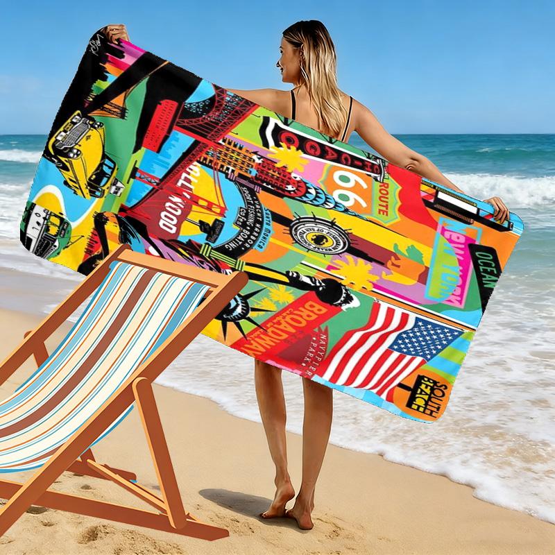 New York City Pop Art Print Beach Towel, Large Soft Quick Dry Towel for Beach Camping Swimming