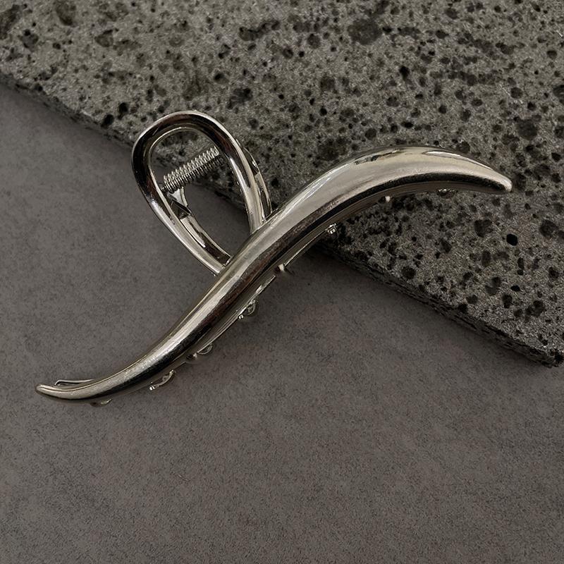 Silver Textured Metal Shark Hair Claw - Women's Stylish Updo Clip Accessory