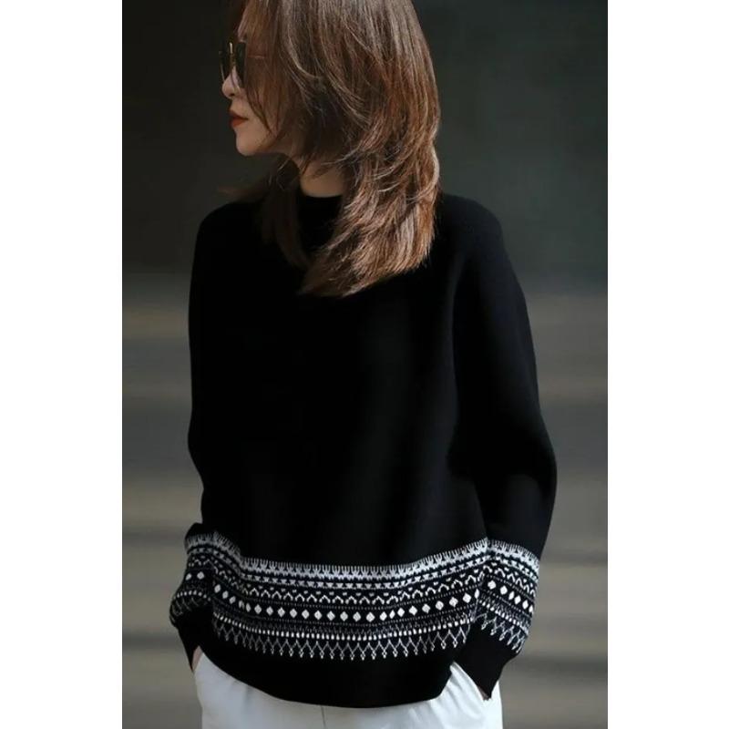 

New Autumn and Winter Half-high Collar Fashionable High-end Lazy Style Slimming Sweater Top L чорний