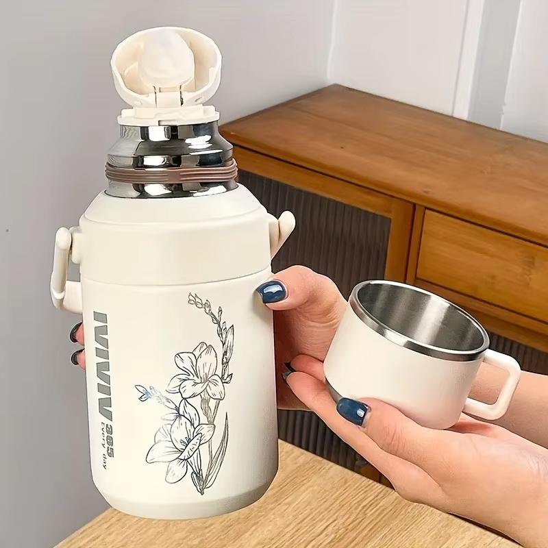 800ml Stainless Steel Thermos Portable Leak-proof Thermos Cup Large Capacity Vacuum Insulation Cup Suitable for Bedroom