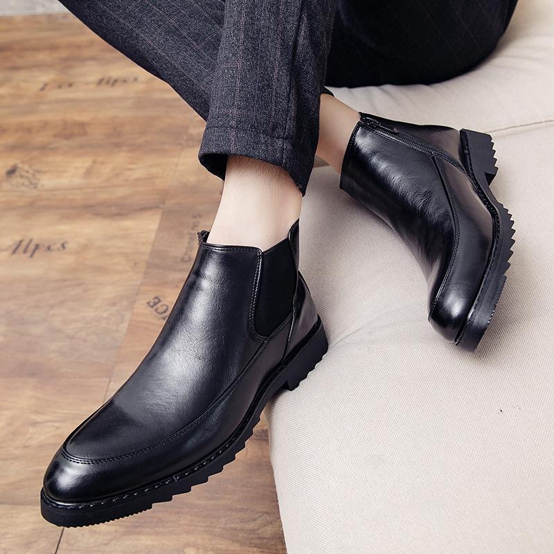 

Классические мужские ботинки челси в британском стиле, деловые кожаные ботинки, качественные повседневные ботильоны до щиколотки, слипоны, офисные модельные ботинки для мужчин 37 чёрный