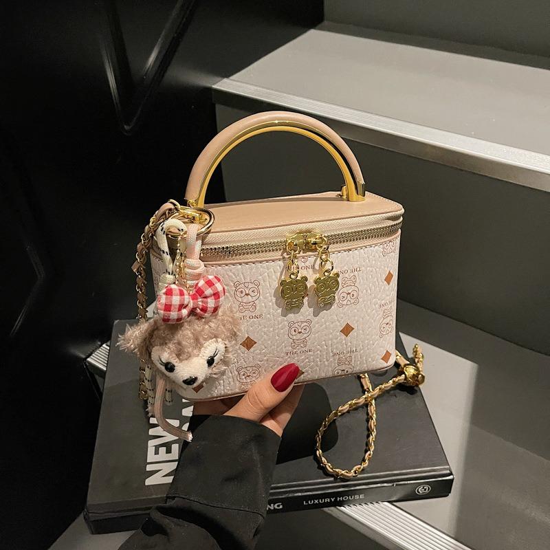 Fashion popular portable box bag women's soft leather retro printed shoulder bag versatile commuter chain messenger bag