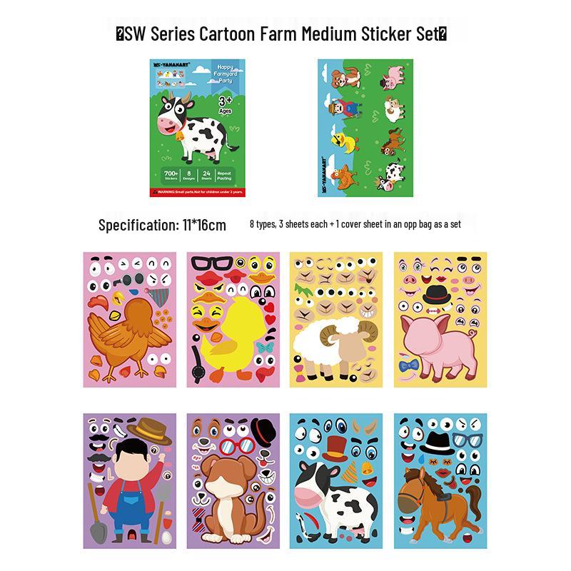 

Kids Cute Farm Animals Emoji Stickers for Party Games Set of 25 sheets (including 1 cover sheet)