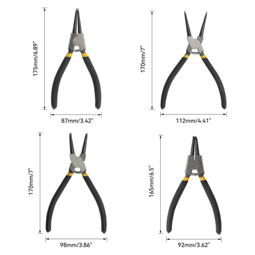 HFS(R) 4-Piece Snap Ring Pliers Set, Tools for Work and Repair, Total Length 180mm
