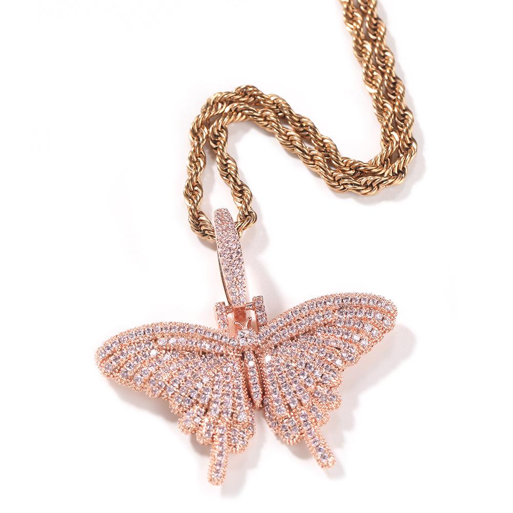 Color Mini Butterfly Diamond-encrusted Solid Pendant Necklace, European and American Hip-hop Personality Versatile Pendant Jewelry