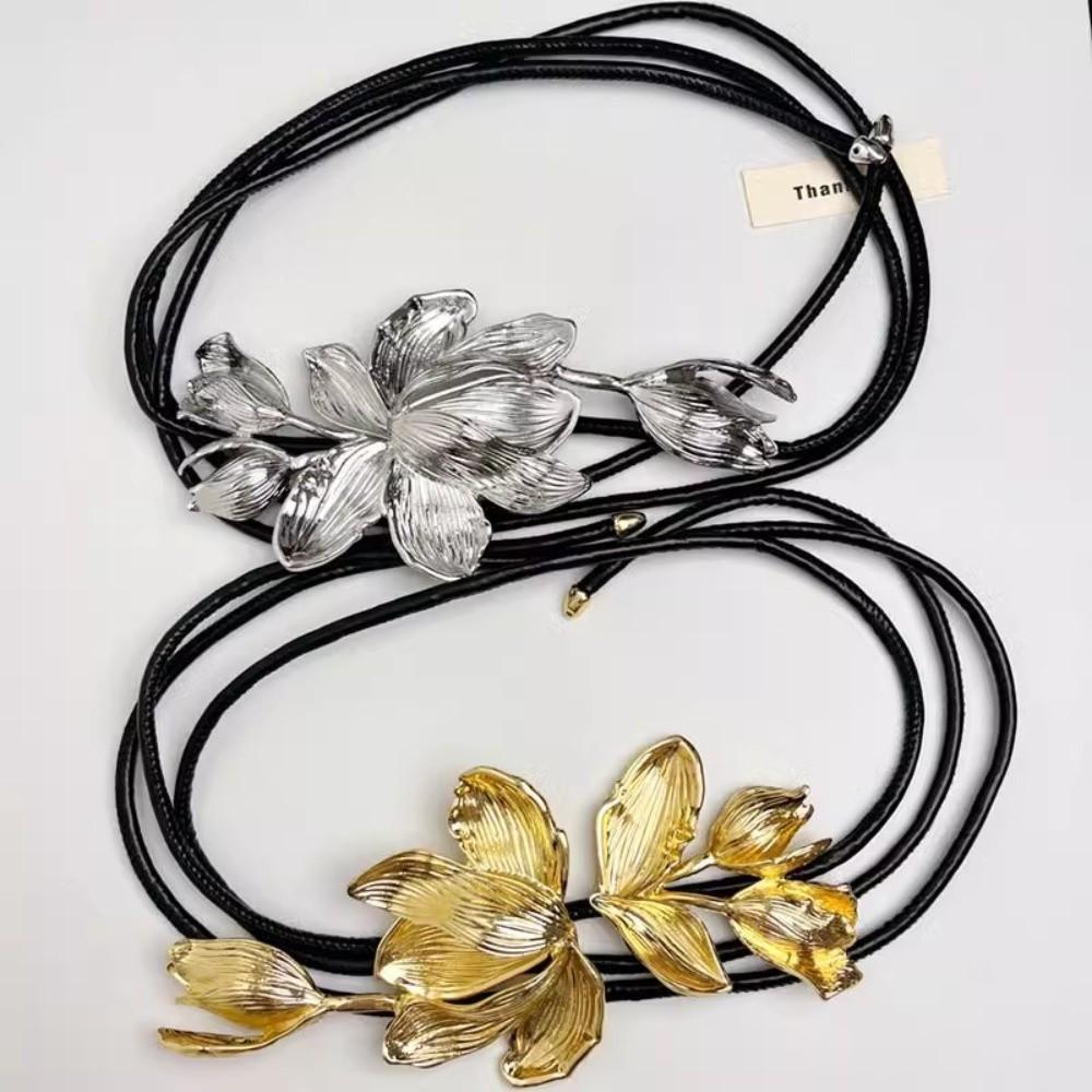 Zinc Zinc Alloy Metal Flower Waist Chain Vintage Exaggerated Belt Long Golden Tulip Belt  Gift