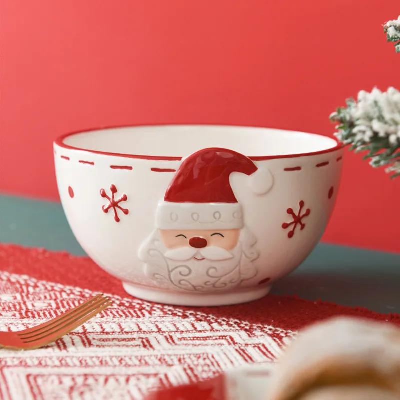 1ks Severská keramická miska Santa Clause Kreativní embosovaná miska na ovocný salát Západní salátové mísy Domácí nádobí Vánoční dárek