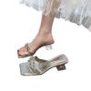2025 summer new fashion transparent crystal and one-word temperament rhinestone versatile fashion high-heeled cool slippers