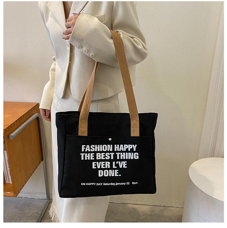 Canvas Bag Female Student Large Capacity Letter Shoulder Bag Tote Bag Simple Fashion Canvas Bag