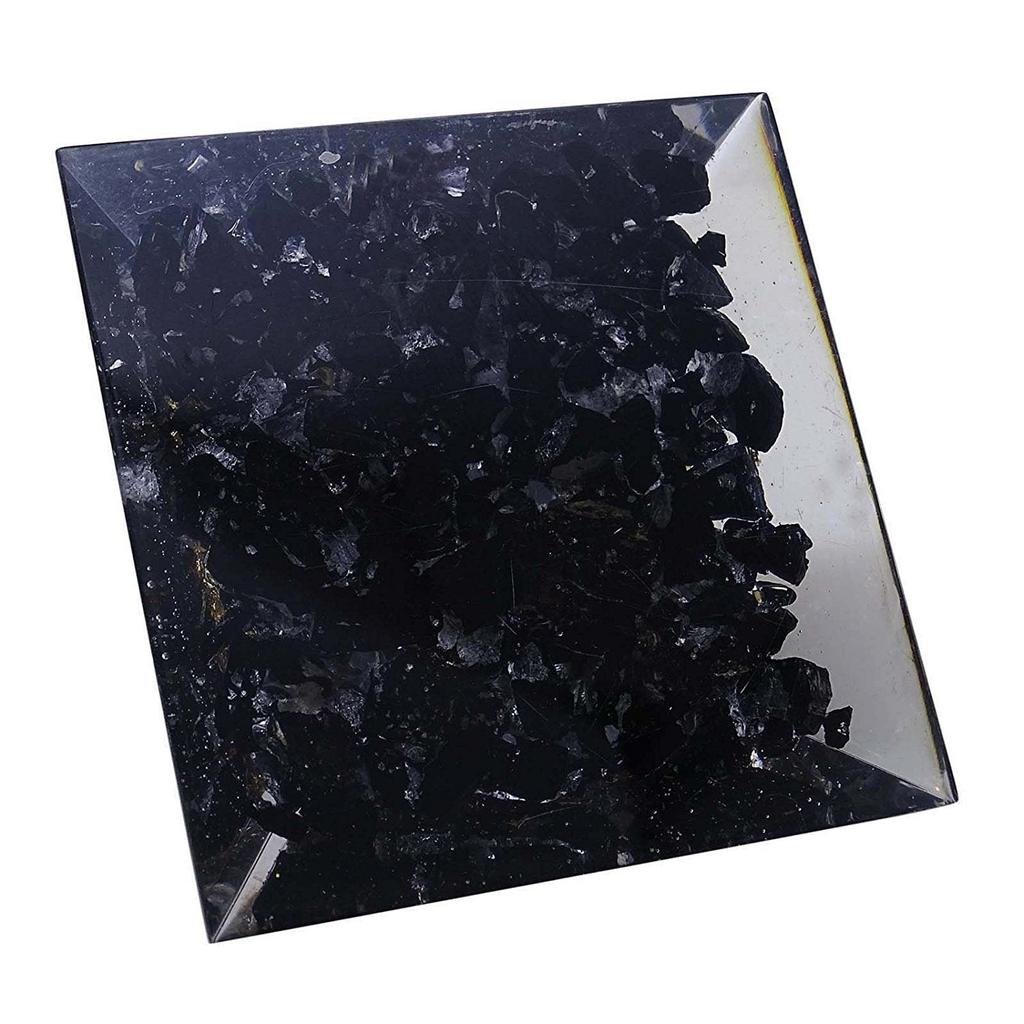 Harmonize Black Tourmaline Healing Crystal Orgone Pyramid EMF Protection Meditation Yoga Energy Generator With Chakra Symobol Home D cor