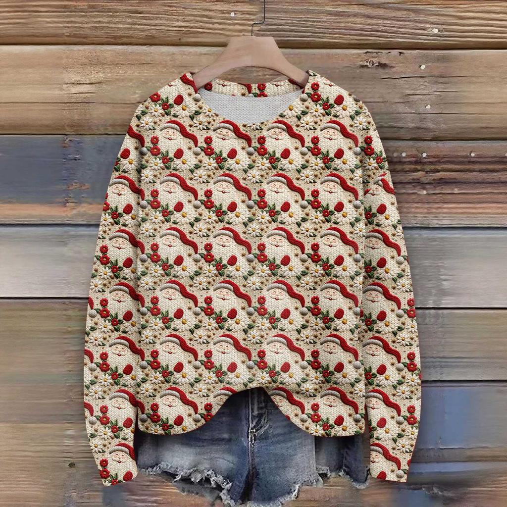 Damen Weihnachtspullover Niedlicher Lustiger Weihnachtspullover Herbst und Winter Langarm Strickpullover