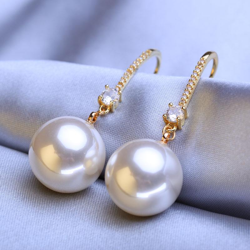 

FEEYOO длинные серьги для женщин, модные серьги с кубическим цирконием, ювелирные изделия, свадебные серьги с искусственным жемчугом золотой