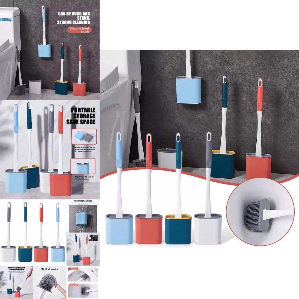 Compact Silicone Flex Toilet Brush And Holder With Ergonomic Design For Small Spaces