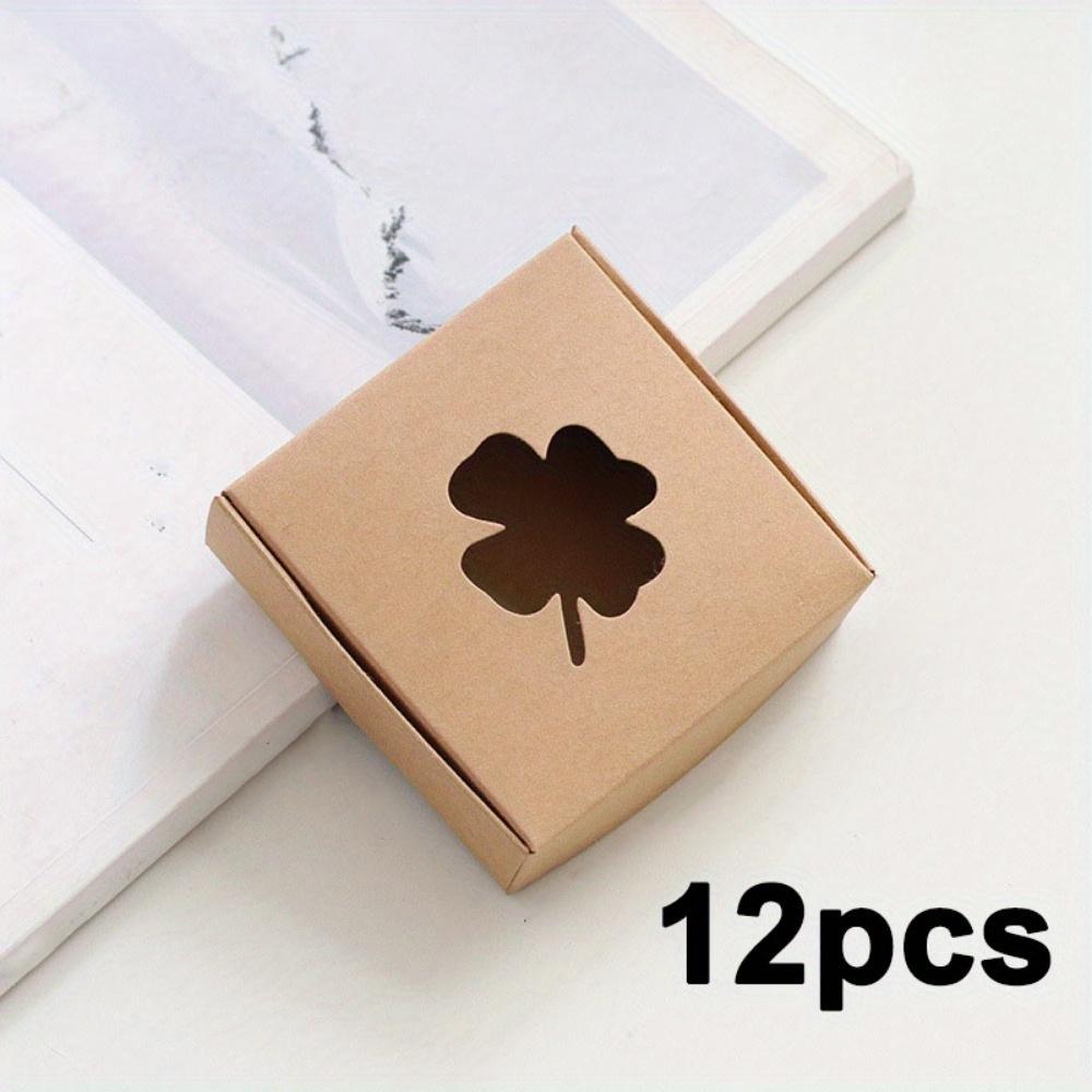 12pcs Gift Boxes with Four-leaf Clover Window Mini Treat Boxes for Gift Soap Kraft Paper Wrap Box for Wedding Party Festival