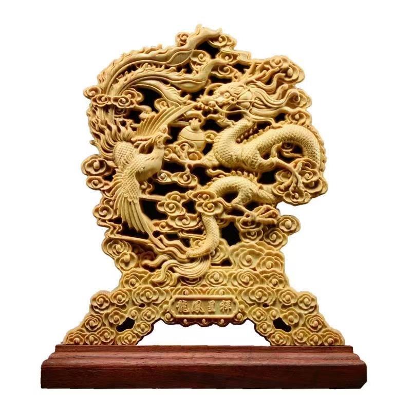 

wood carving Dragon, Phoenix Decorative Statue Chinese Mascot Mythical Beast Home and office decoration ornaments