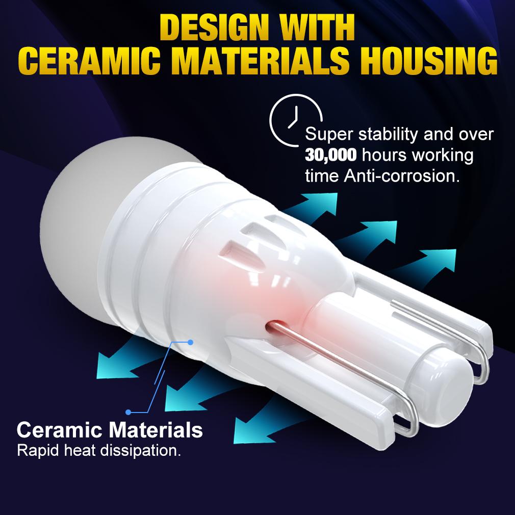10Pcs Ceramic T10 W5W LED Bulb 194 168 Led Canbus 2SMD 2835 Car Interior Lights Wedge Side Marker Clearance Auto Lamp 12V White