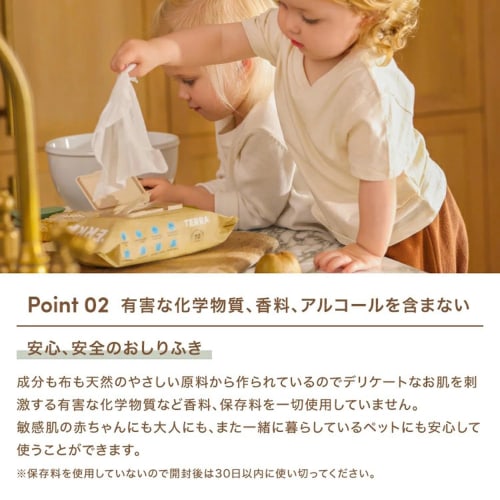 TERRA Baby Wipes, 10 sheets x 3 packs (30 sheets), Thick, Portable, Moisture-Resistant, Tear-Resistant, Additive-Free, with Lid, Extra Thick, Baby Wip