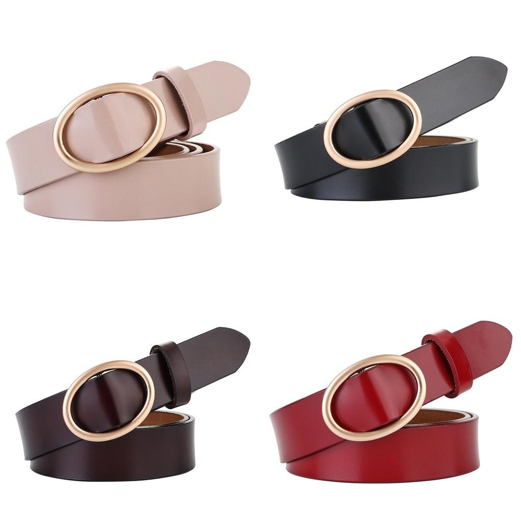 Leather Belt For Women With Oval Metal Buckle And Minimalist Style