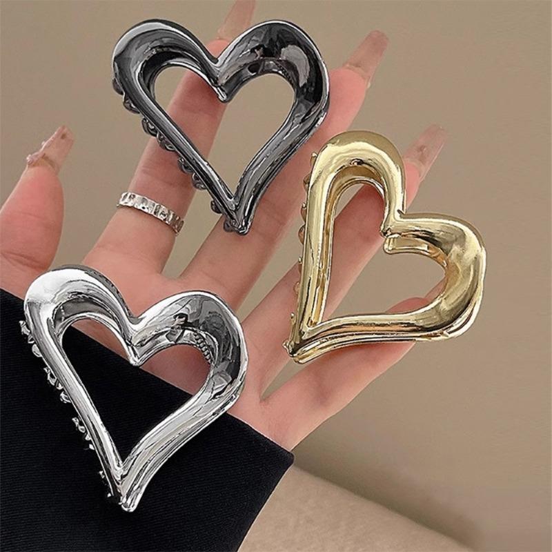 Haarklammern aus Metall, golden, silbrig, Herzform, mittlere Größe, Y2k-Haarstyling-Accessoires, Fangkrabbenklemme, Kopfbedeckung für Damen und Mädchen